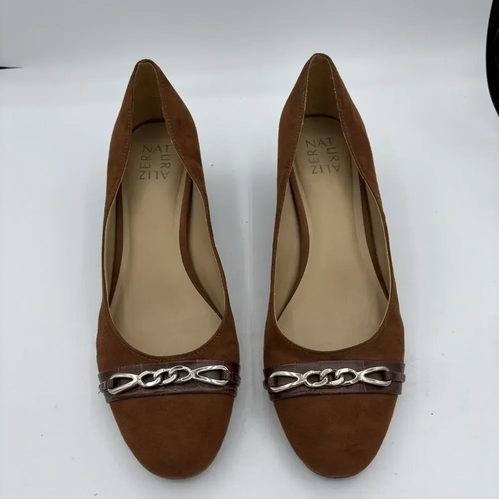Naturalizer Heels Womens Size‎ 10 Poppy Brown Wedge Brown Suede Silver Chain